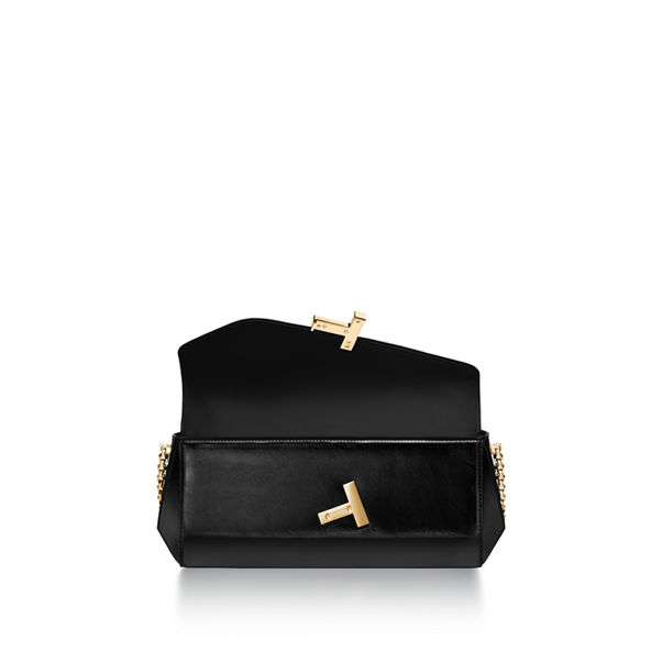 Tiffany T:Clutch in Black Leather with a Chain