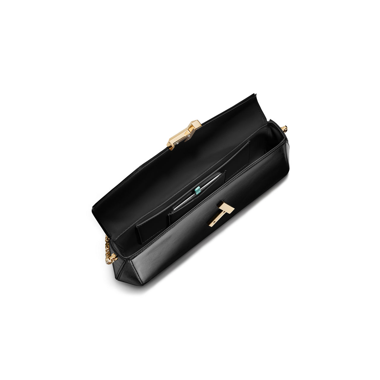 Tiffany T:Clutch in Black Leather with a Chain image number 2