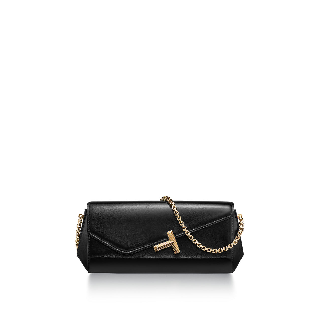 Tiffany T:Clutch in Black Leather with a Chain image number 0