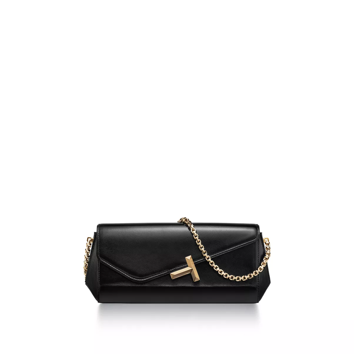 Clutch in pelle nera con catena