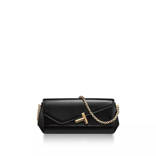 Pochette en cuir noir avec chaîne