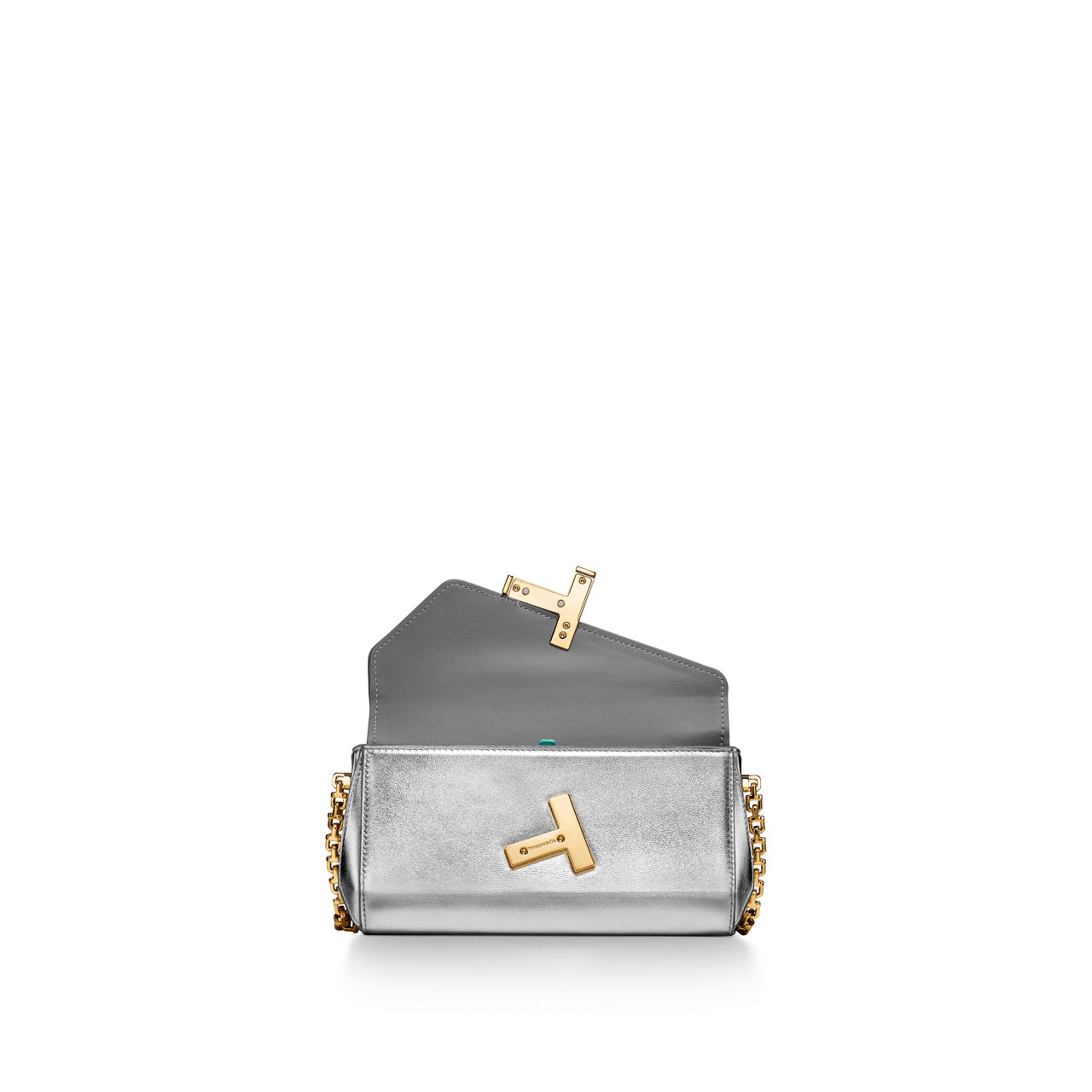 Mini-Clutch aus silberfarbenem Leder