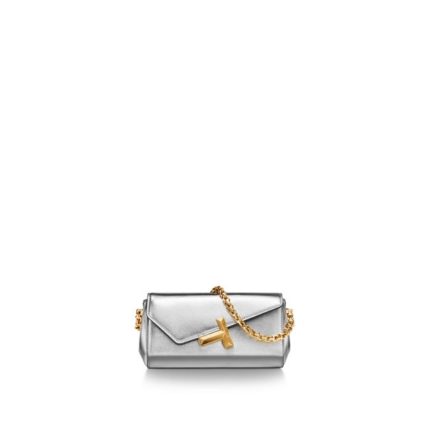 Tiffany T:Mini-Clutch aus silberfarbenem Leder