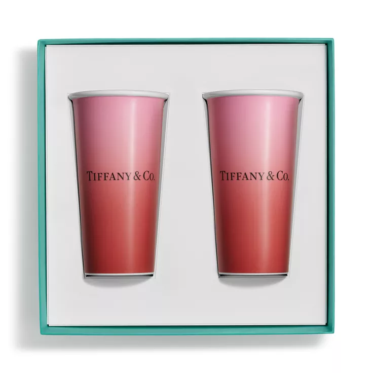 Tiffany Cups:Tiffany Large Coffee Cups in Infinity Ruby Bone China, 2