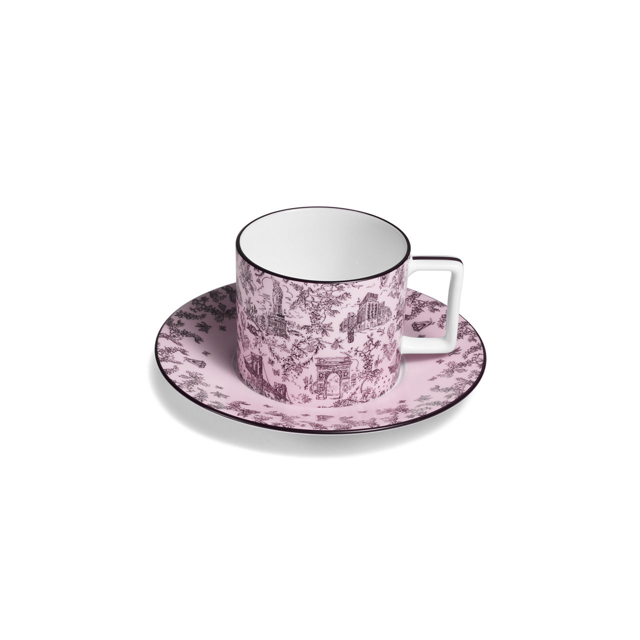 Taza y plato de porcelana color morganita