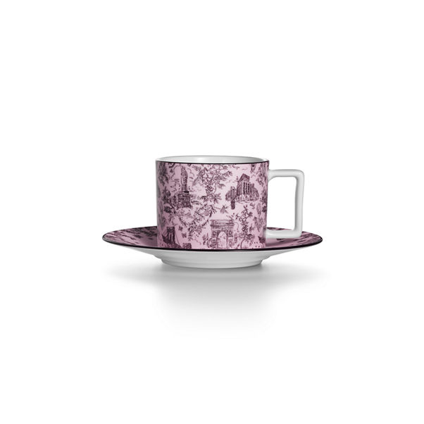 Tiffany Toile:Tasse und Untertasse aus morganitfarbenem Porzellan