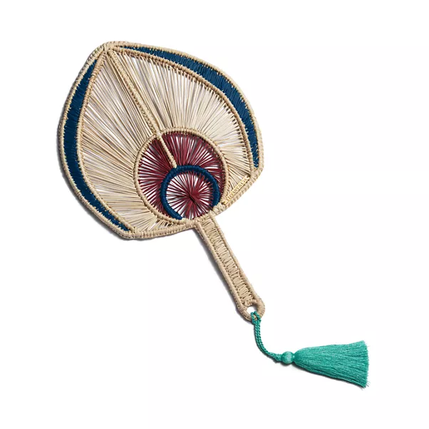 Woven Fan in Multicolored Raffia