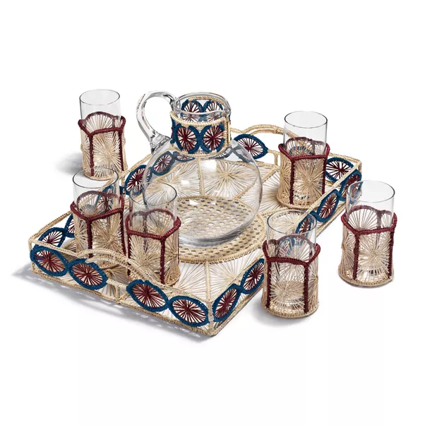 Plateau en raphia multicolore