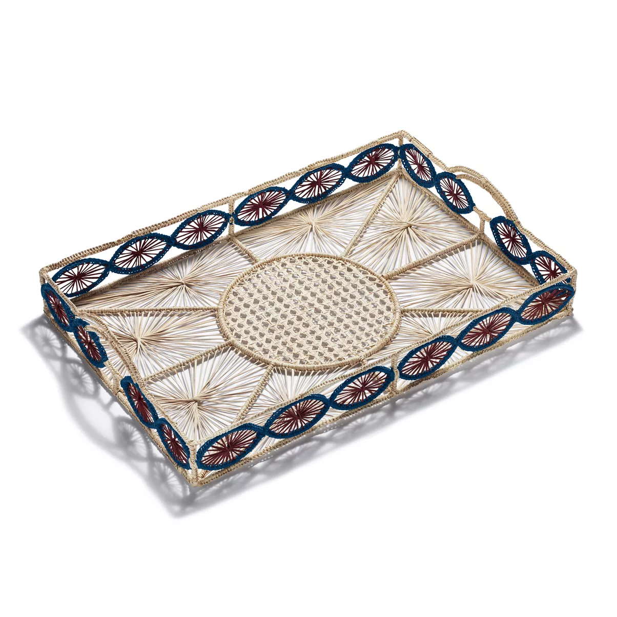 Tablett aus mehrfarbigem Raffiabast