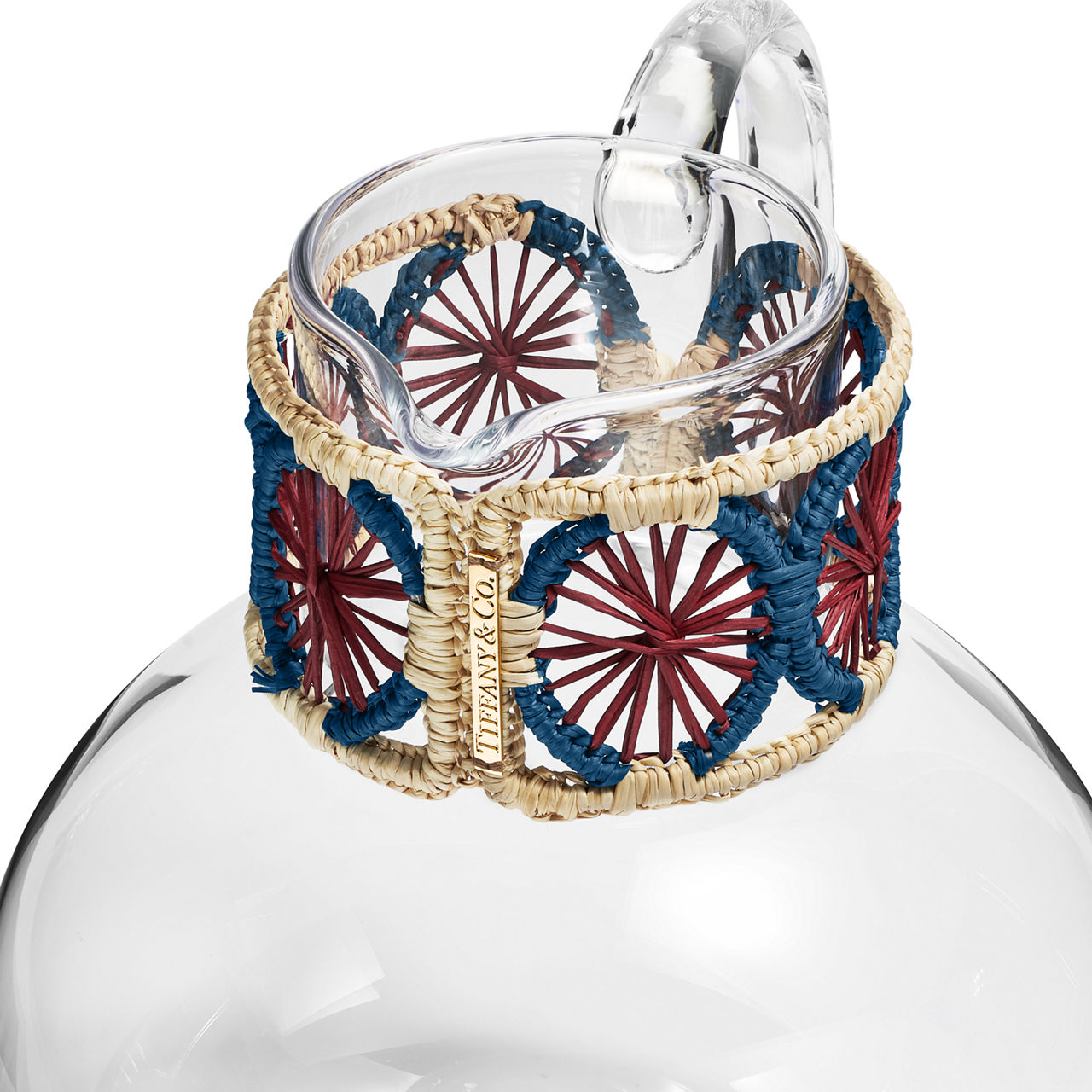 Set caraffa e bicchieri in cristallo e rafia multicolore