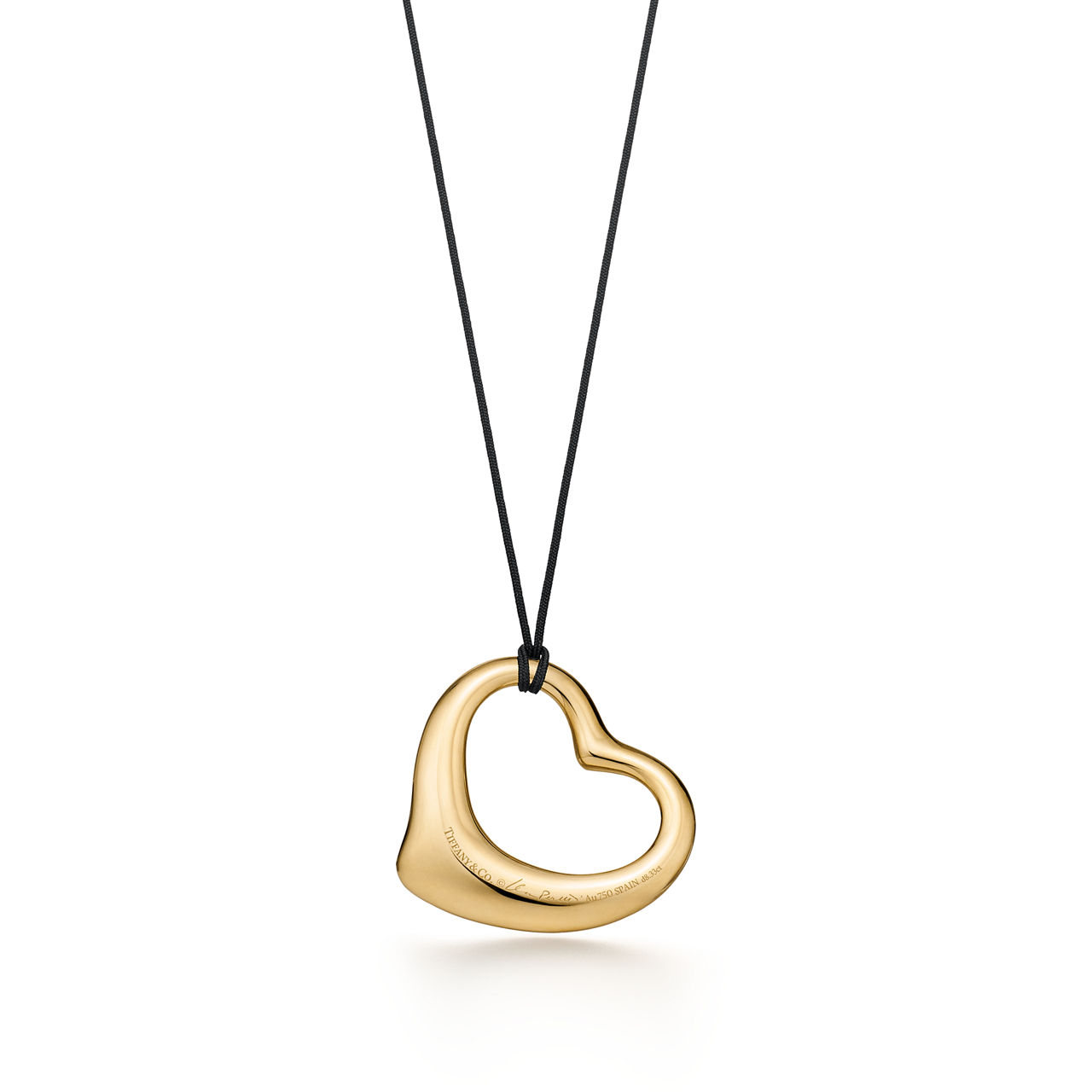 Elsa Peretti®:Open Heart Pendant in Yellow Gold with Pavé Diamonds and Black Silk image number 2