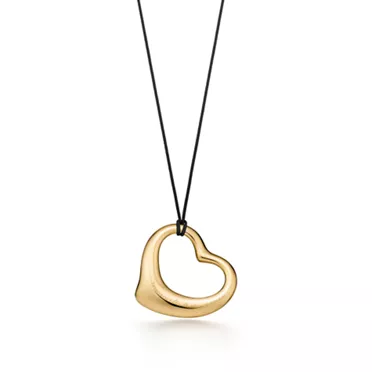Elsa Peretti®:Open Heart Pendant in Yellow Gold with Pavé Diamonds and Black Silk, 2