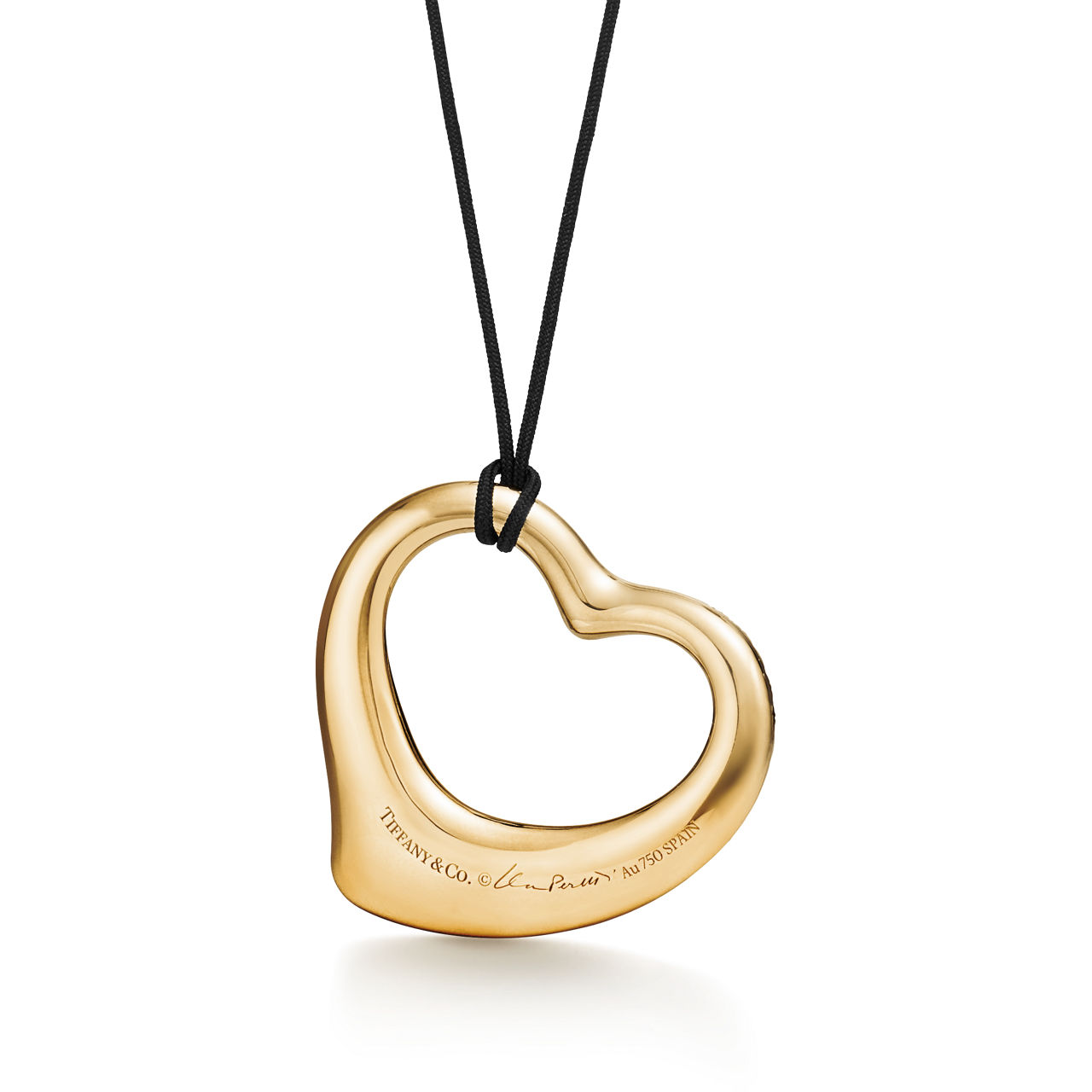 Elsa Peretti®:Open Heart Silk Pendant in Yellow Gold with Rubies and Black Silk image number 2