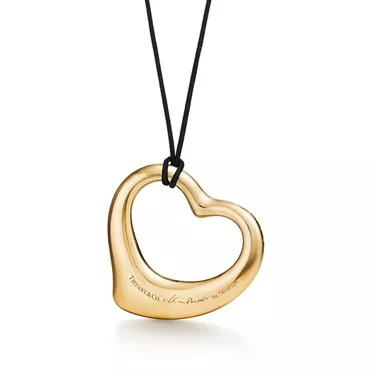 Elsa Peretti®:Open Heart Silk Pendant in Yellow Gold with Rubies and Black Silk, 2