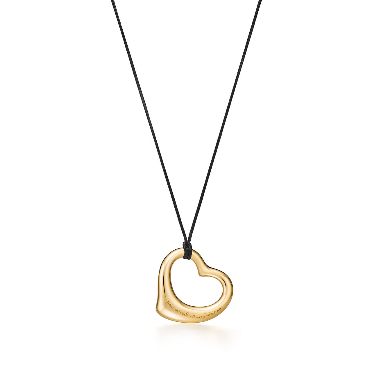 Elsa Peretti®:Open Heart Pendant in Yellow Gold with Pavé Diamonds & Black Silk image number 2