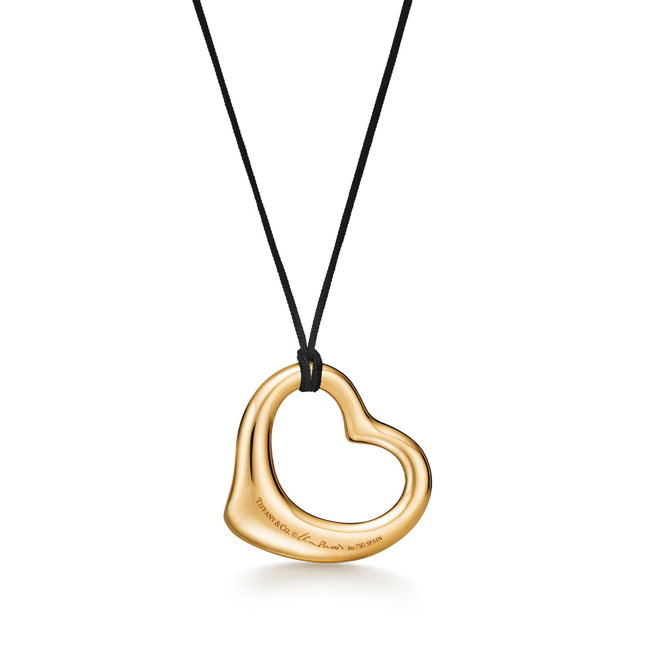 Elsa Peretti®:Open Heart Silk Pendant in Yellow Gold with Rubies and Black Silk image number 2