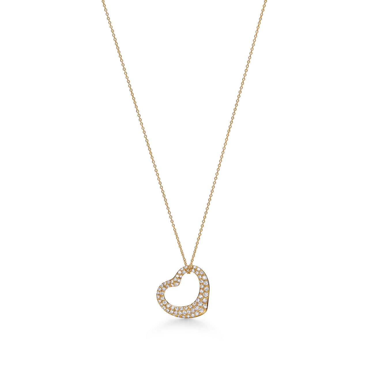 Elsa Peretti®:Open Heart Pendant in Yellow Gold with Pavé Diamonds image number 0