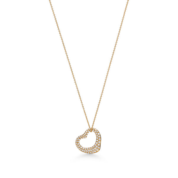 Elsa Peretti®:Open Heart Pendant in Yellow Gold with Pavé Diamonds