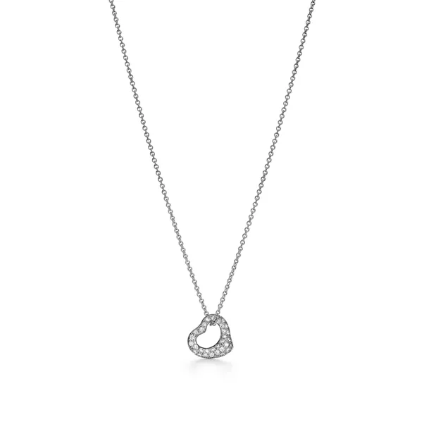Open Heart Pendant in Platinum with Diamonds