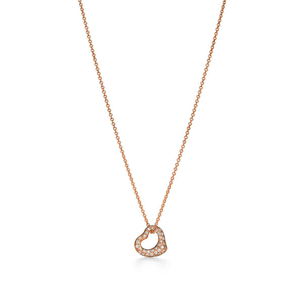 Elsa Peretti®:Open Heart Pendant in Rose Gold with Diamonds