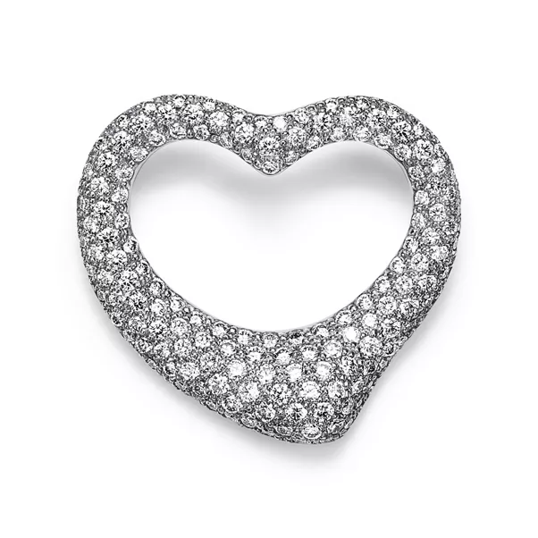 Broche Open Heart de platino con diamantes en pavé