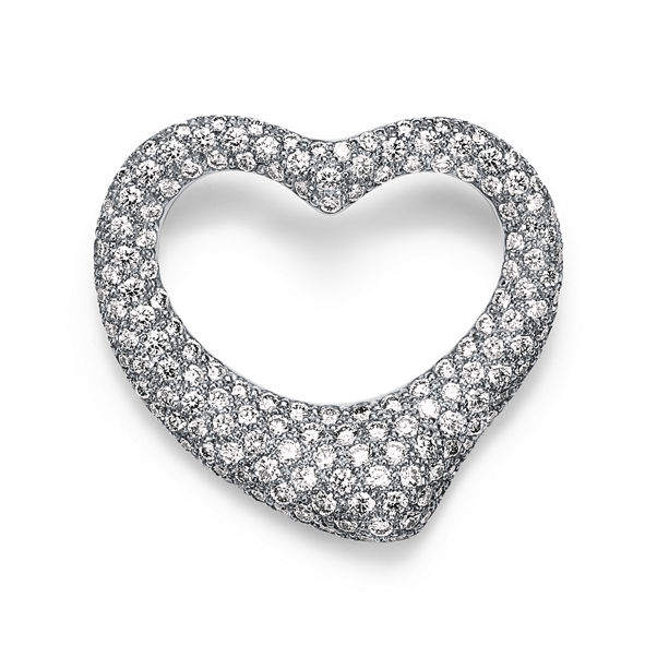 Elsa Peretti®:Open Heart Brooch in Platinum with Pavé Diamonds