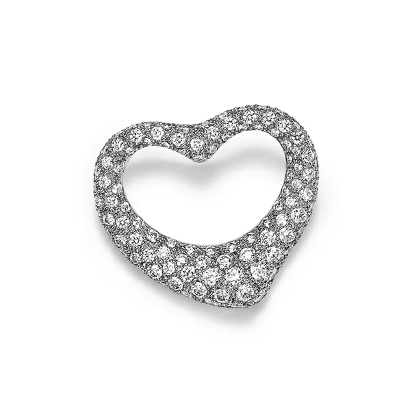 Broche Open Heart de platino con diamantes en pavé