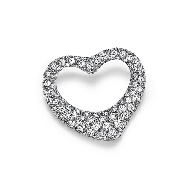 Elsa Peretti®:Open Heart Brosche in Platin mit Pavé-Diamanten