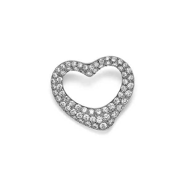 Open Heart Brooch in Platinum with Pavé Diamonds