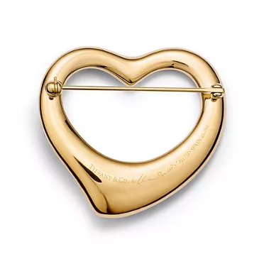 Elsa Peretti®:Open Heart Brooch in Yellow Gold with Pavé Diamonds, 3
