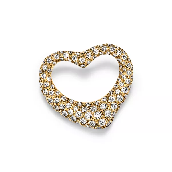 Broche Open Heart de oro amarillo con diamantes en pavé