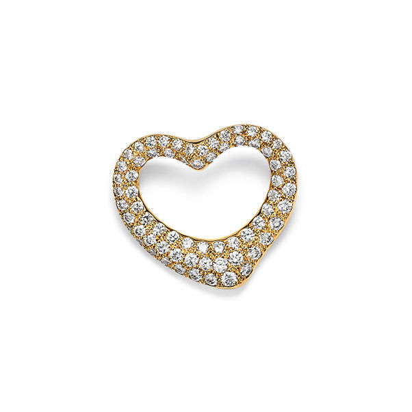 Elsa Peretti®:Open Heart Brosche in Gelbgold mit Pavé-Diamanten