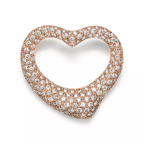 Broche Open Heart en or rose 18 carats pavé de diamants