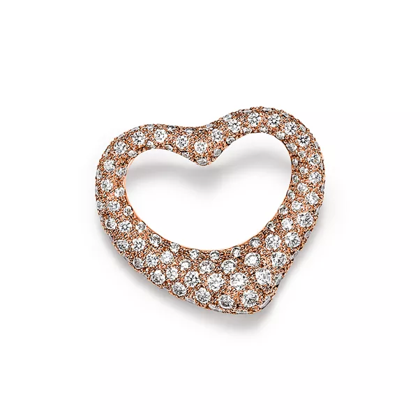 Broche Open Heart en or rose 18 carats pavé de diamants