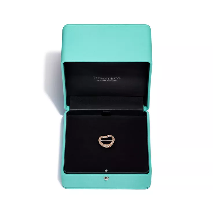 Elsa Peretti®:Open Heart Brooch in Rose Gold with Pavé Diamonds, 4
