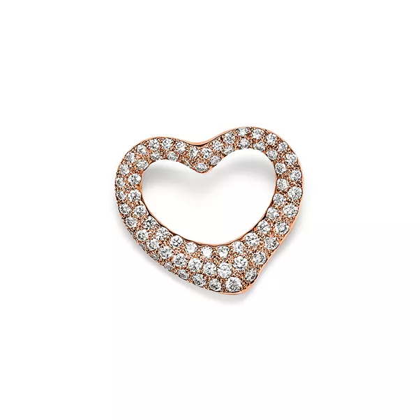 Broche Open Heart en or rose 18 carats pavé de diamants