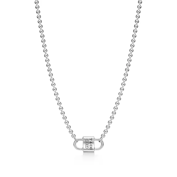 Small Double Lock Bead Necklace in Sterling Silver
