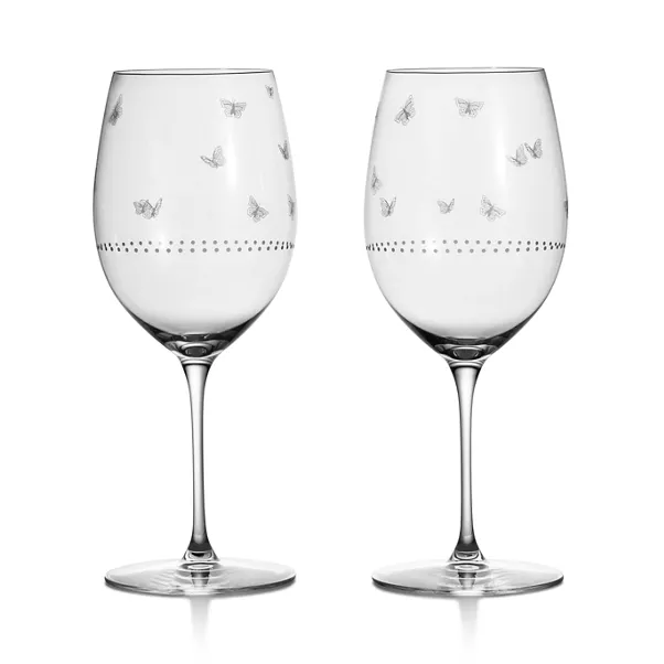 Red Wine Glasses in Etched Glass, Set of Two
