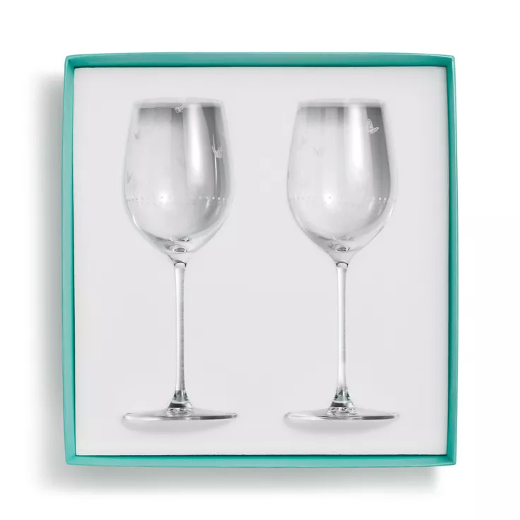 Tiffany Jardin:White Wine Glasses in Etched Glass, Set of Two, 2