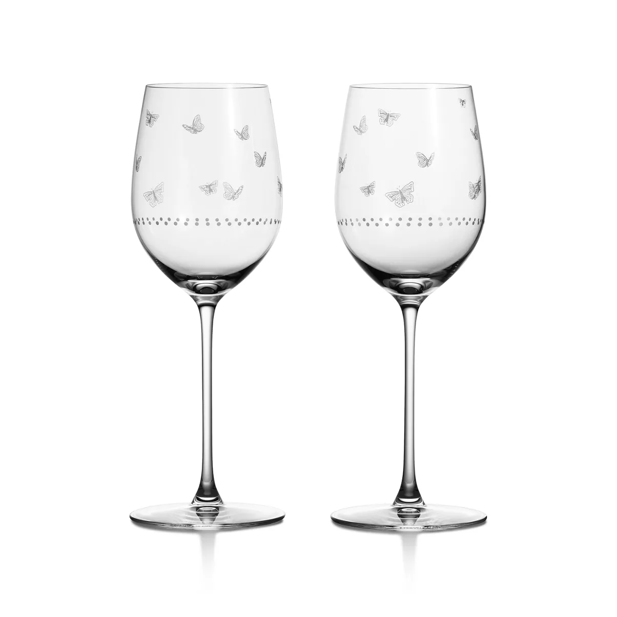 White Wine Glasses in Etched Glass, Set of Two
