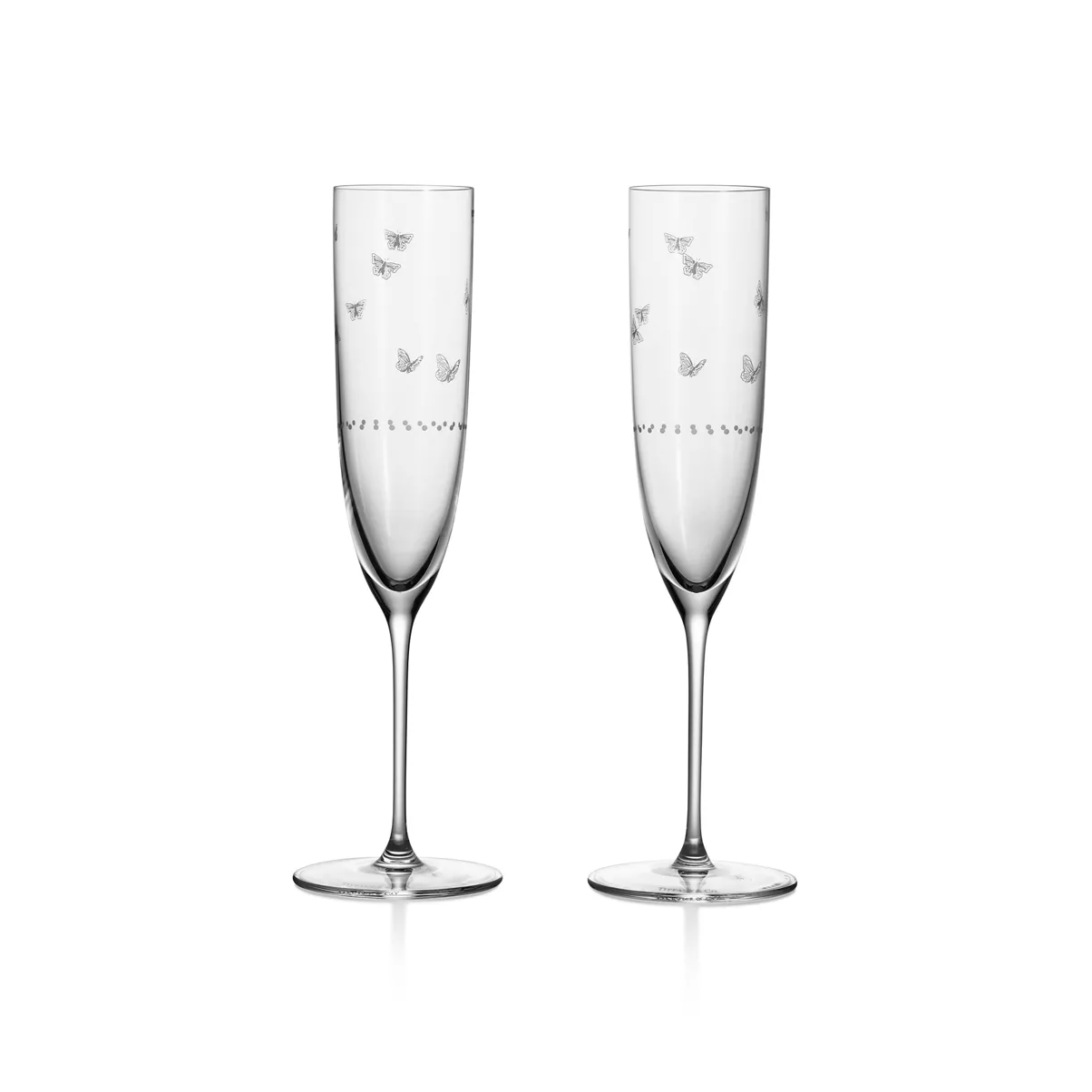 Champagne Glasses in Etched Glass, Set of Two