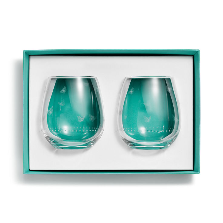 Tiffany Jardin:Stemless Red Wine Glasses in Etched Glass, Set of Two image number 2