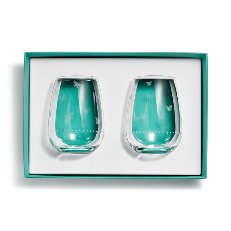 Tiffany Jardin:Stemless White Wine Glasses in Etched Glass, Set of Two image number 2