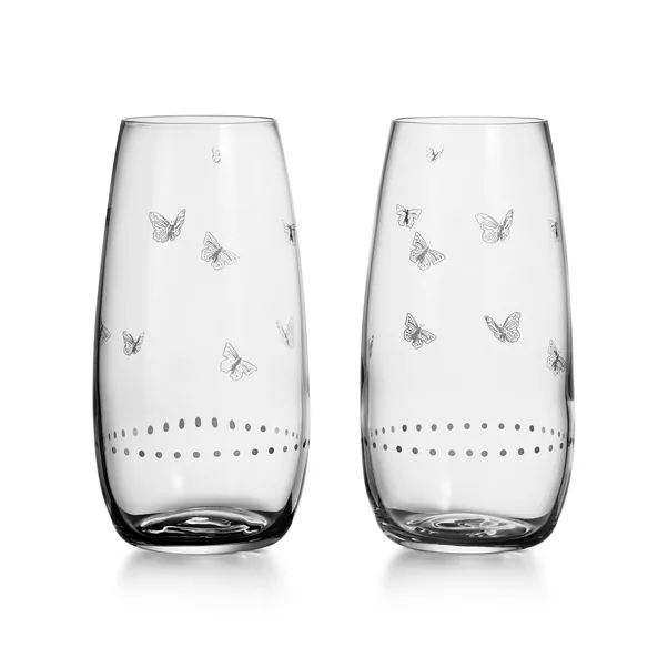 Stemless Coupe Glasses in Etched Glass, Set of Two