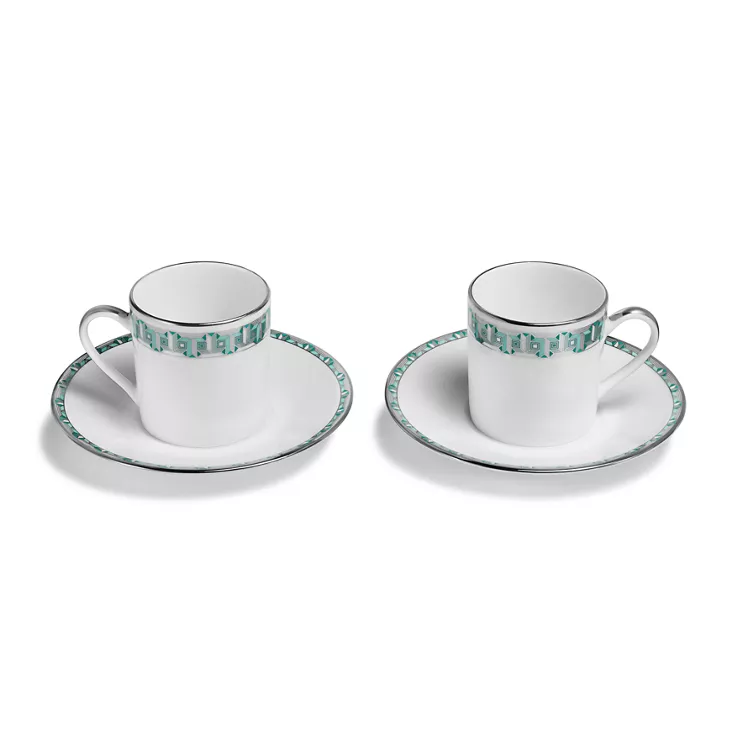Tiffany T True:Espresso Cup and Saucer Set of Two, with Platinum Rims, 1