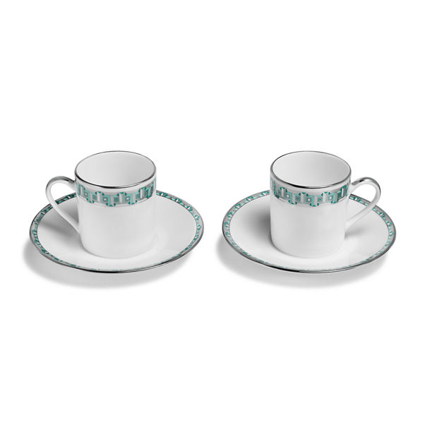 Tiffany T True:Espresso Cup and Saucer Set of Two, with Platinum Rims