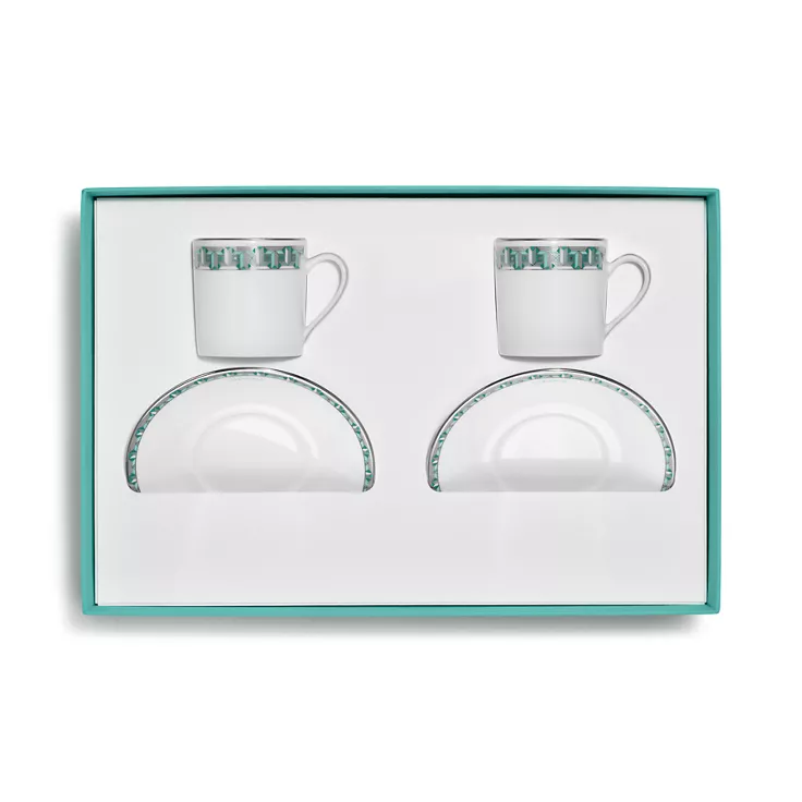 Tiffany T True:Espresso Cup and Saucer Set of Two, with Platinum Rims, 2