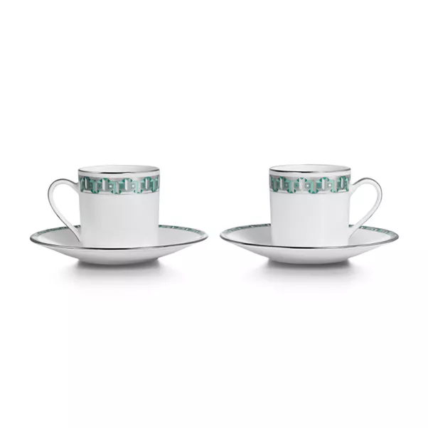 Espresso Cup and Saucer Set of Two, with Platinum Rims