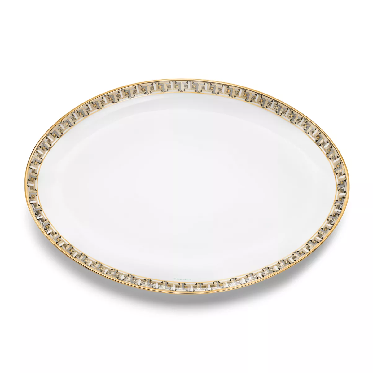 True Serving Platter with a Hand-painted Gold Rim