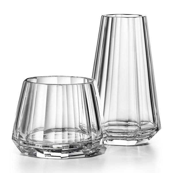 Tiffany Facets:Breite konische Vase aus Bleikristallglas